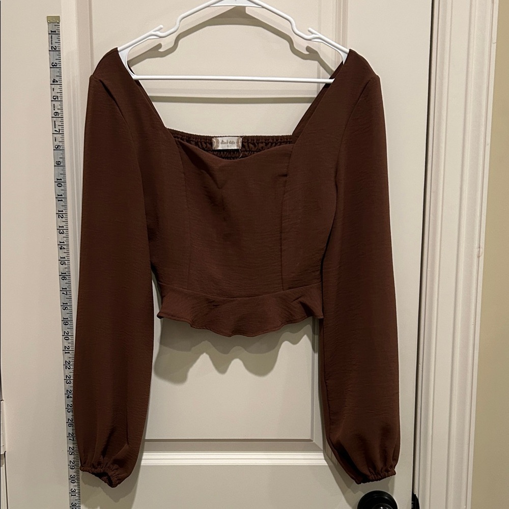 Altar'd State Brown Blouse with Puff Sleeves